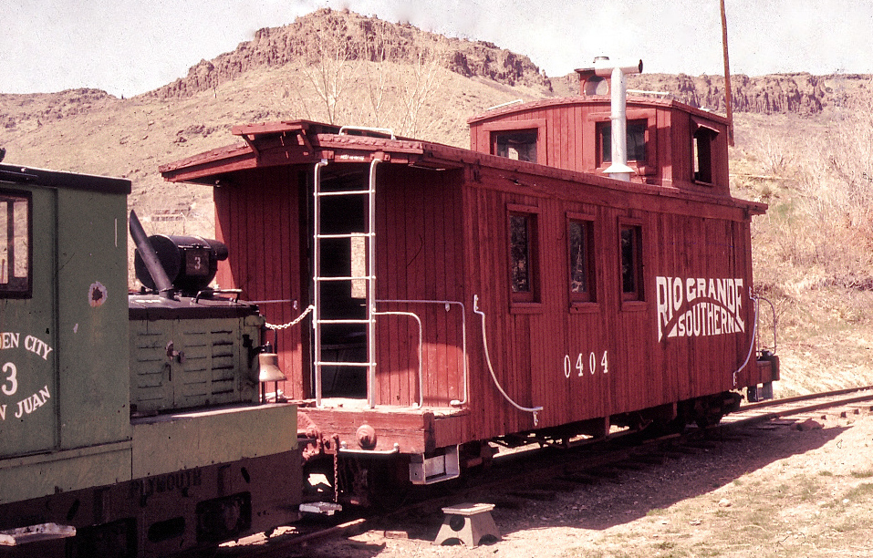 Colorado Railroad Museum, Golden CO April 1979
Rio Grande Southern No. 0404 (N)

This caboose was part of the last freight train to run on the Rio Grande Southern railroad in southwestern Colorado in 1951.

